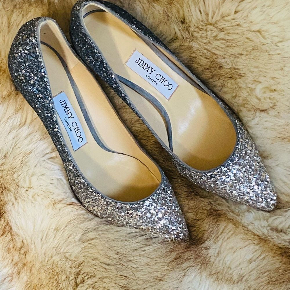 Jimmy Choo Authentic Romy 60 Gradient Ombré Silver and Blue Heels Size 38 - Picture 9 of 17